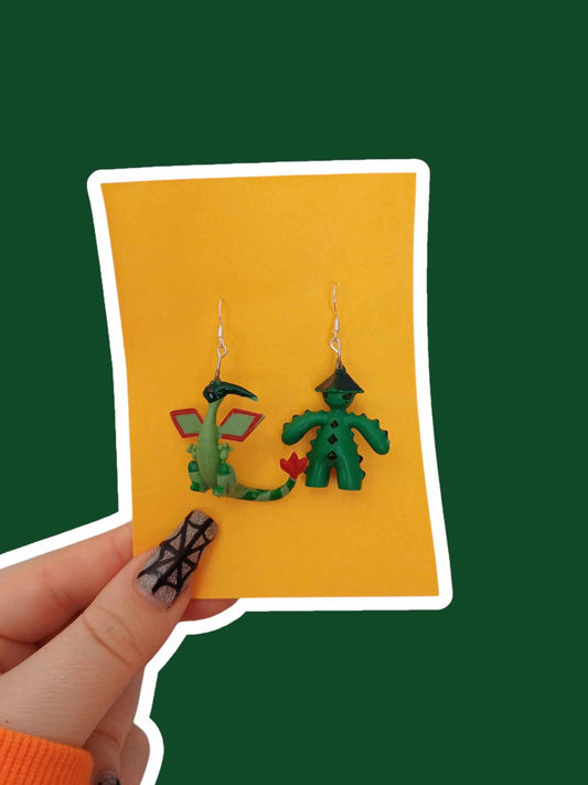 Upcycled Earrings - Green Pocket Monsters