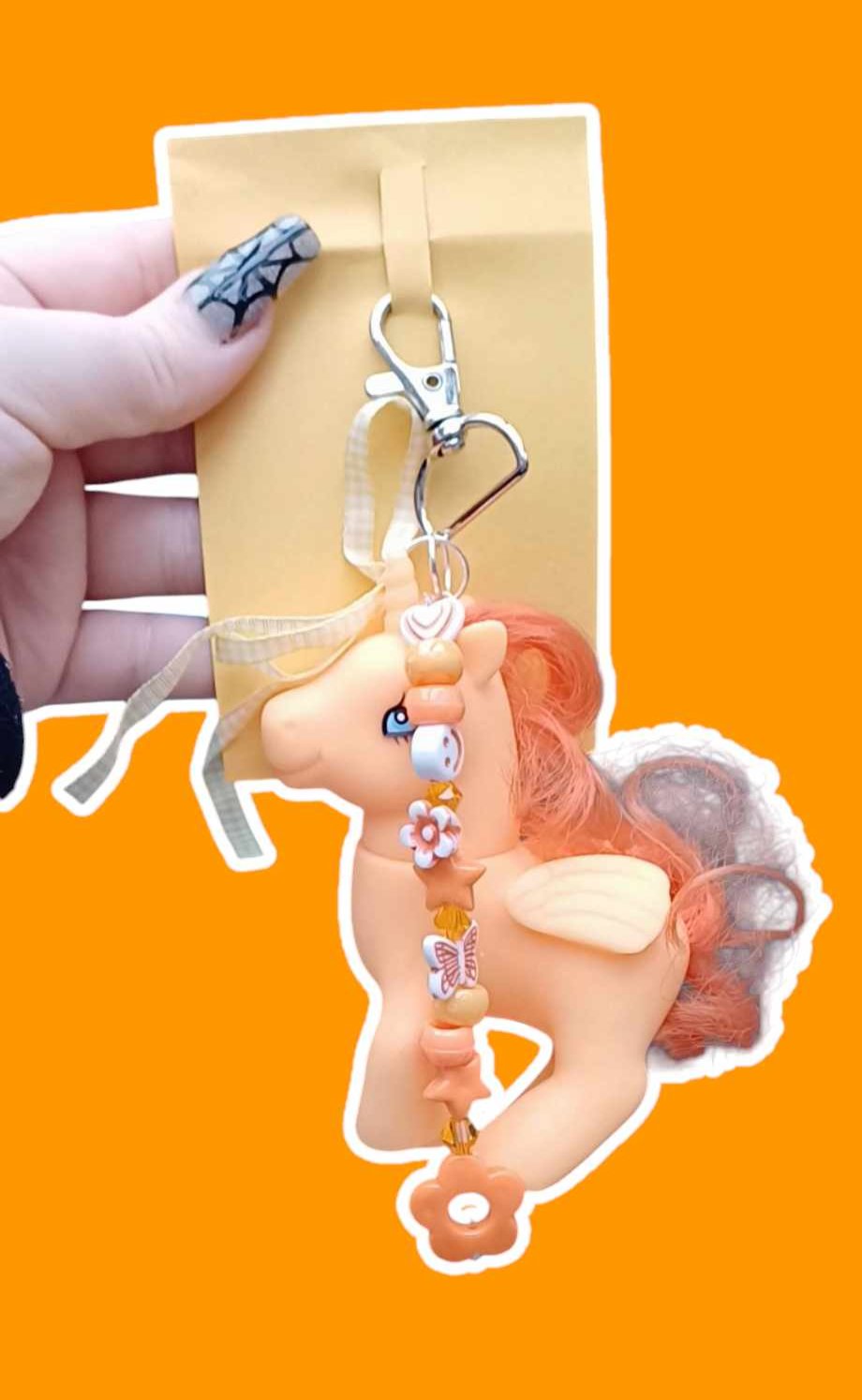 Upcycled Bag Charm - Orange Pony