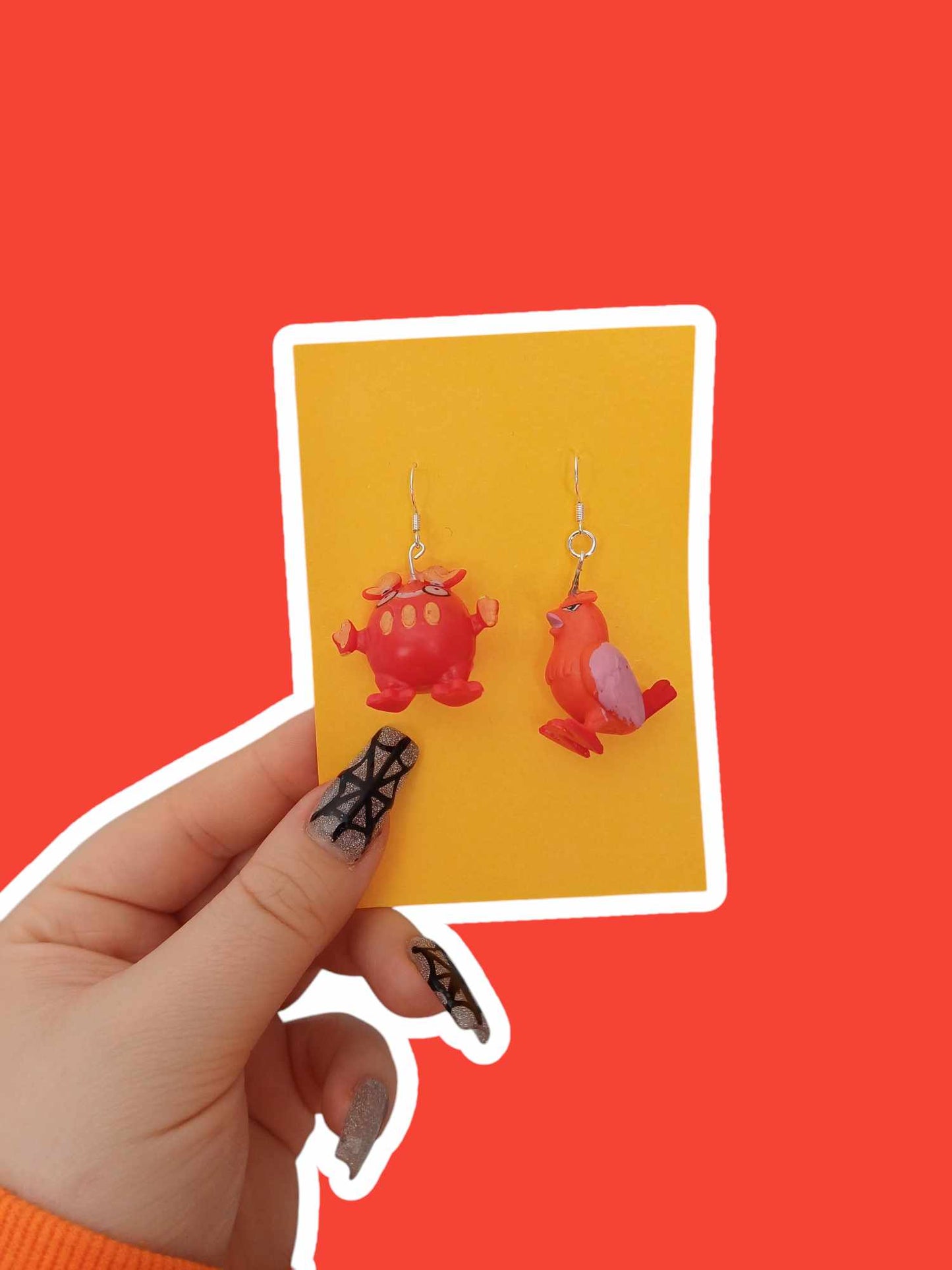 Upcycled Earrings - Red Pocket Monsters