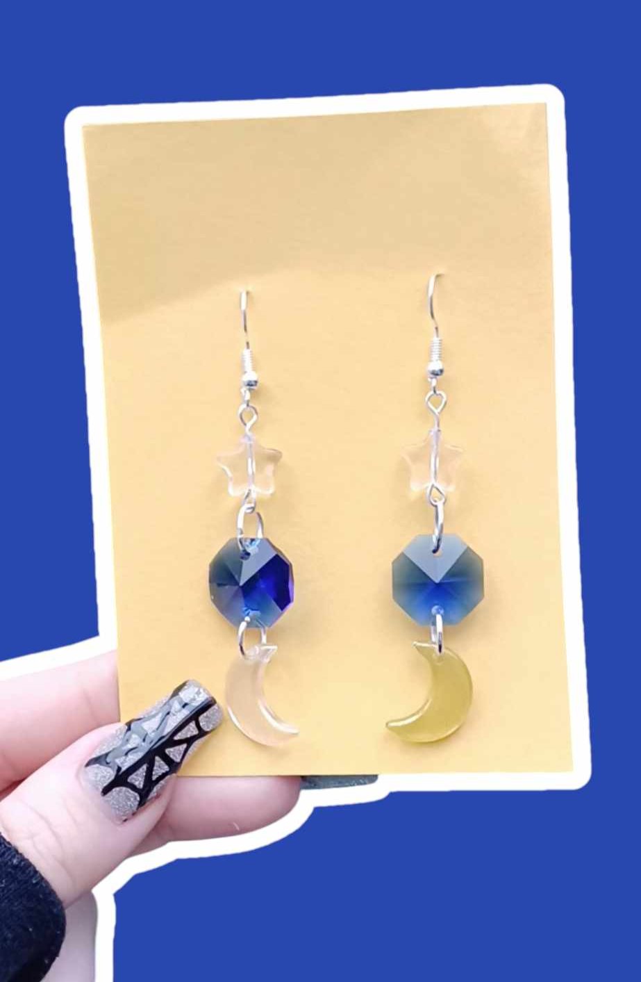 Moon Earrings - Yellow and Blue