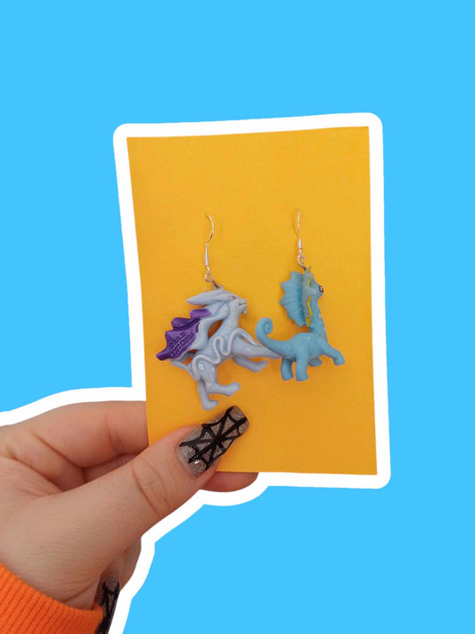 Upcycled Earrings - Blue Pocket Monsters