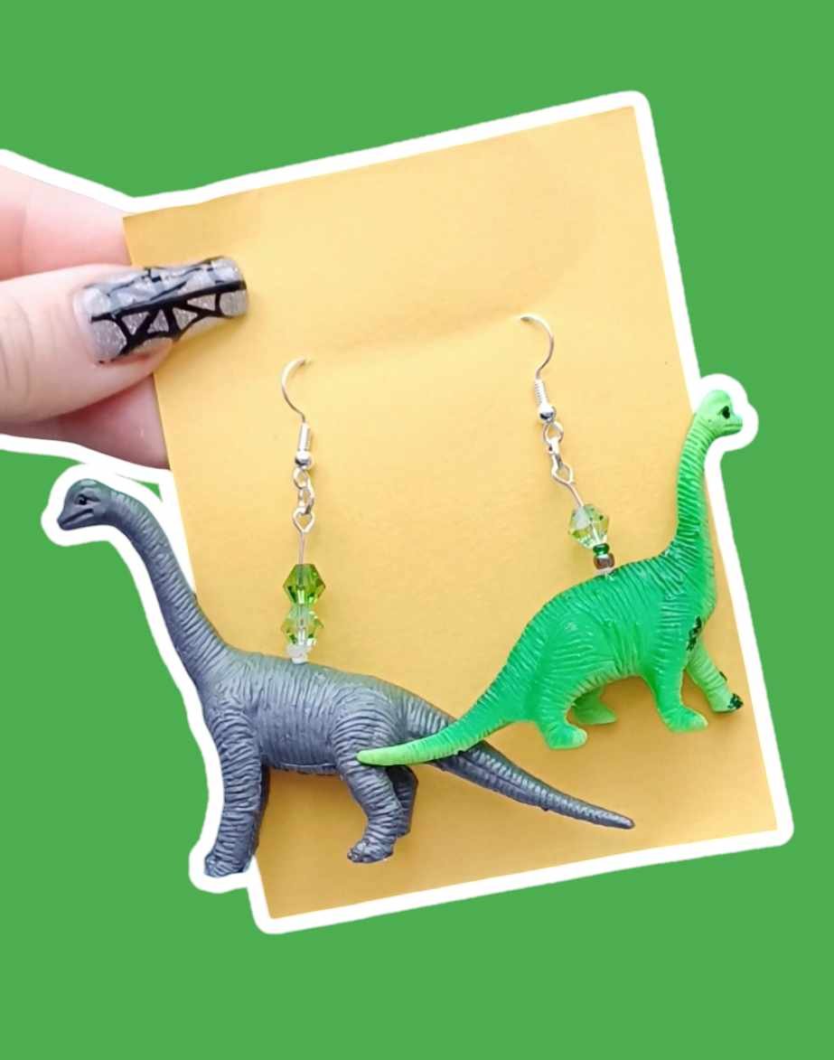 Upcycled Earrings - Green Dinos