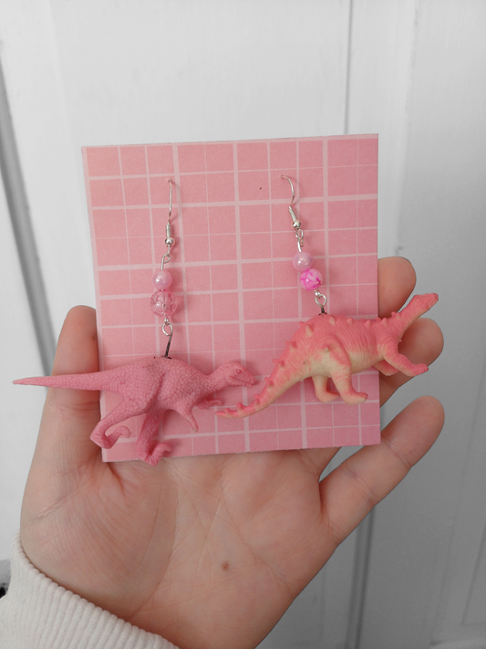 Upcycled Dino Earrings - Pink