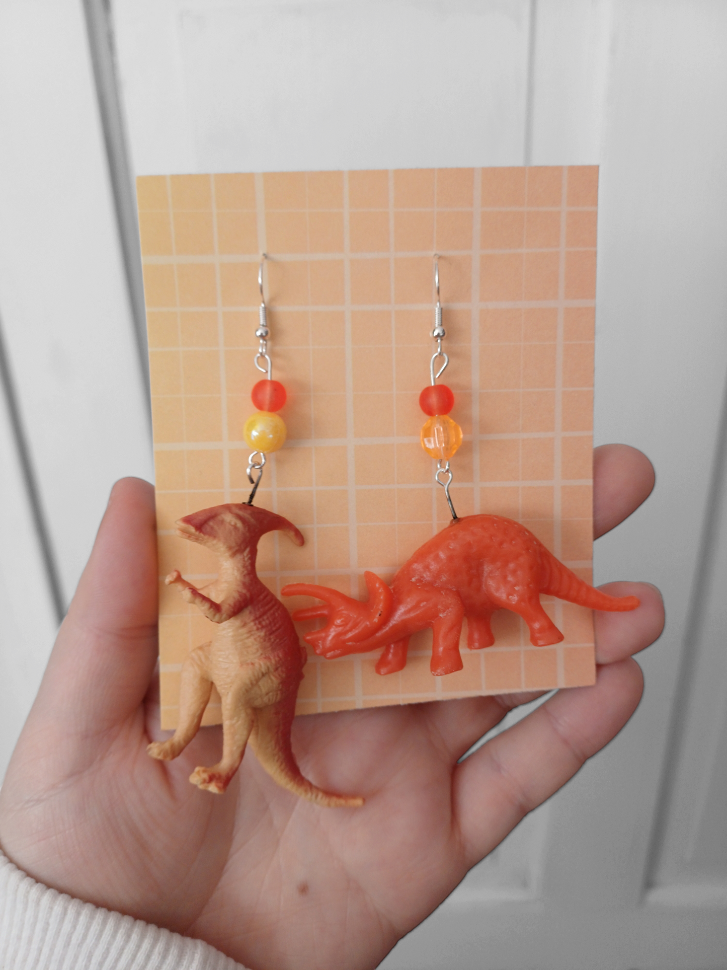 Upcycled Dino Earrings - Orange