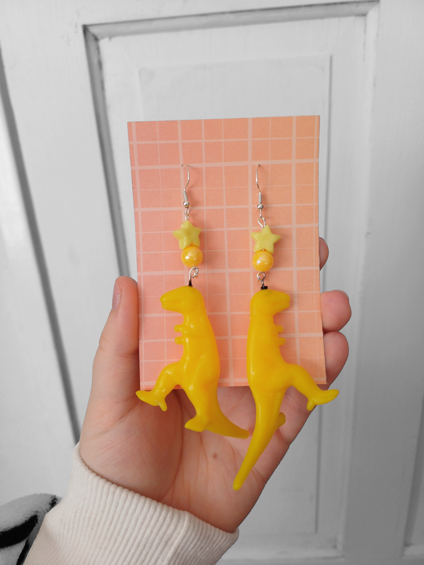 Upcycled Dino Earrings - Yellow