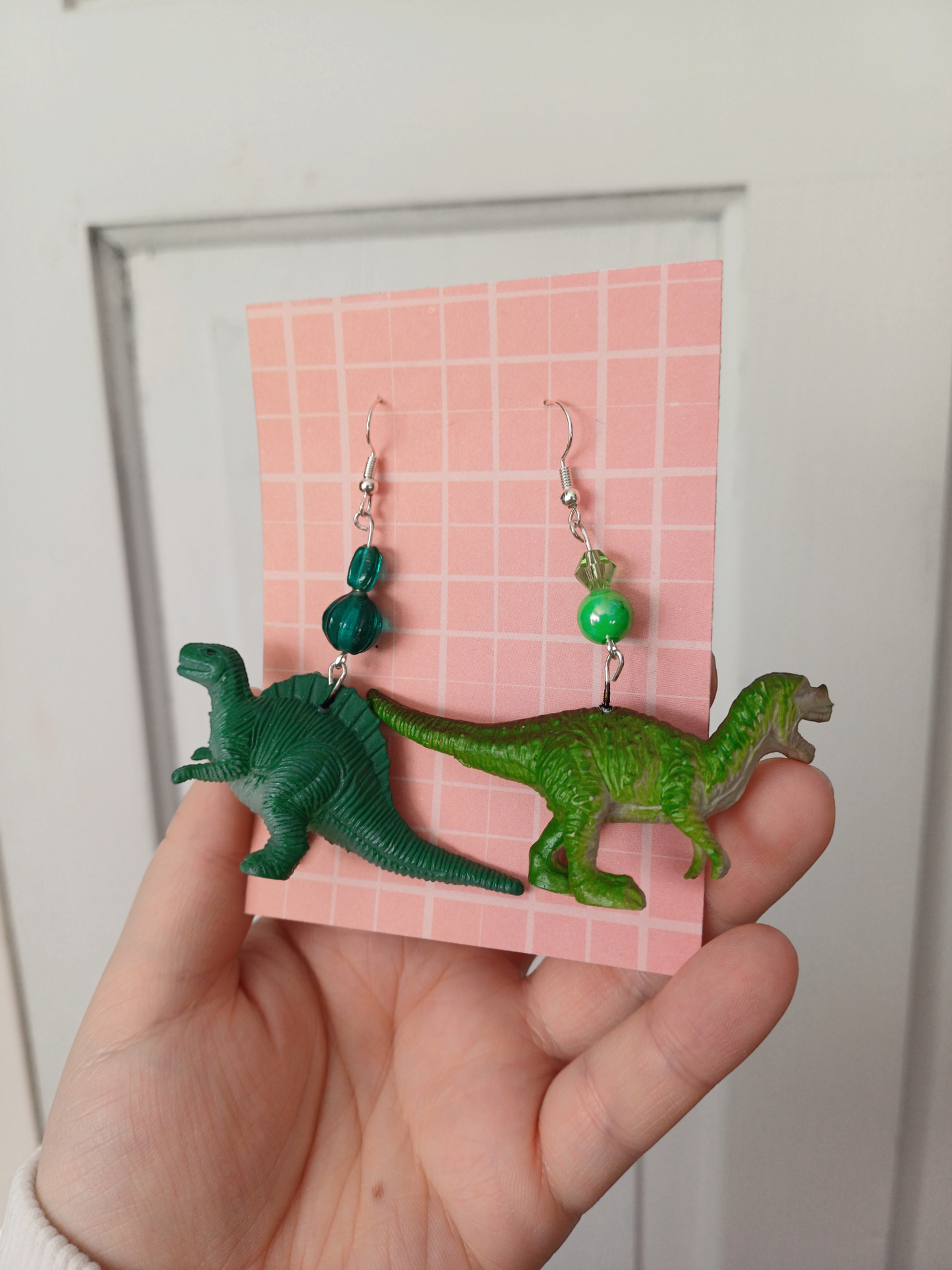 Upcycled Dino Earrings - Green