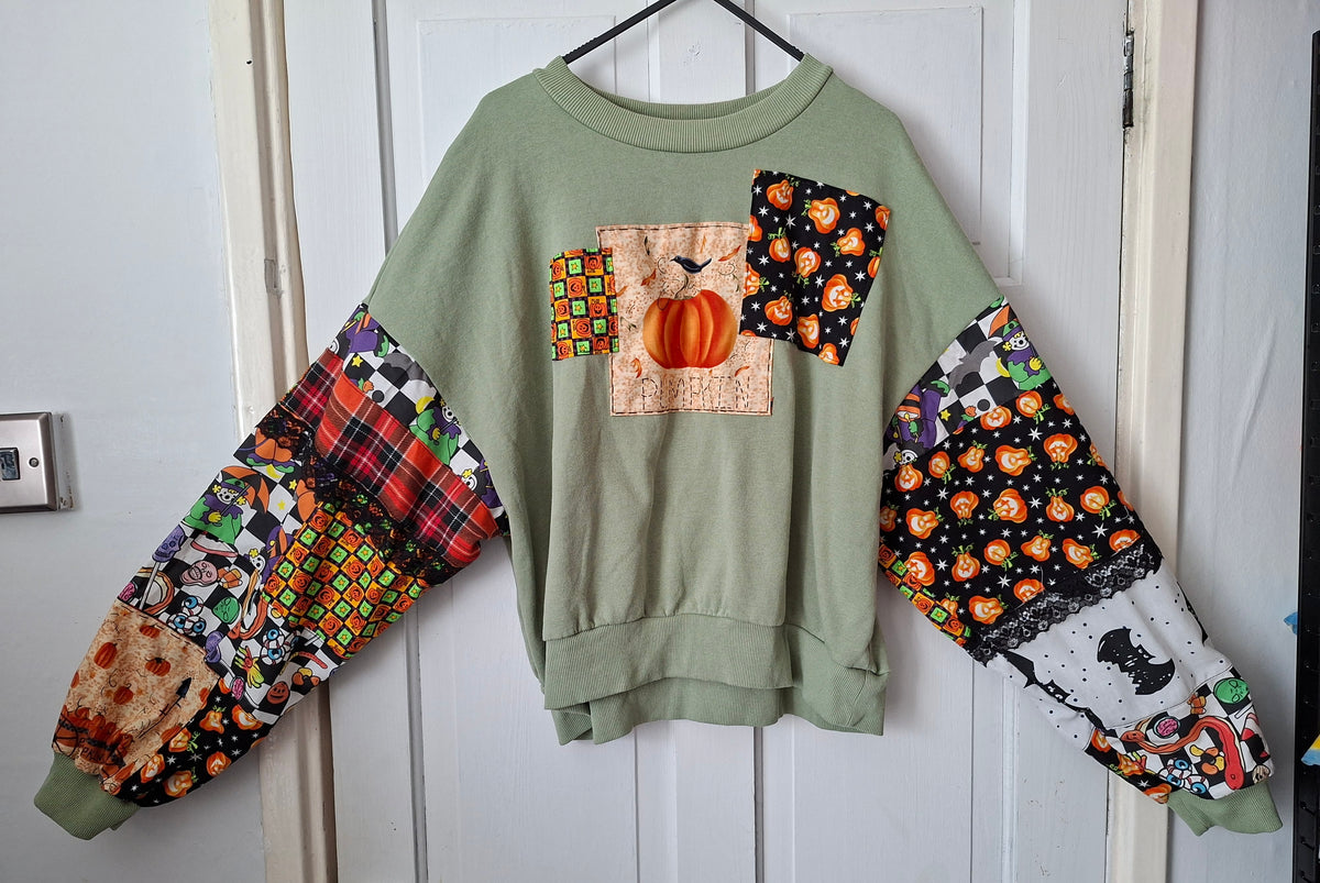 Cropped Patchwork Sleeve Sweatshirt - Size 18-20