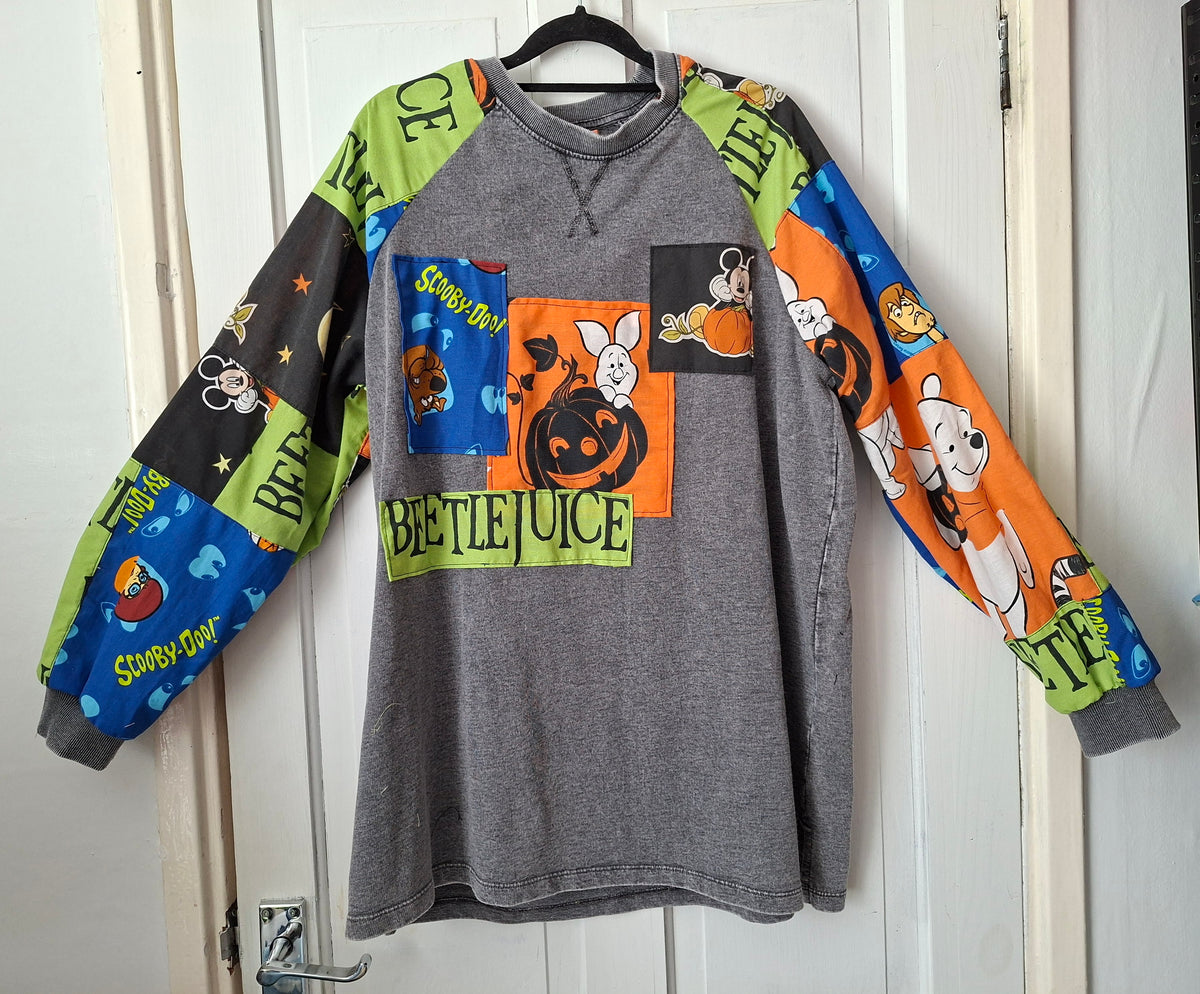(SAMPLE) Upcycled Patchwork Sleeve Sweatshirt- Size 16-18