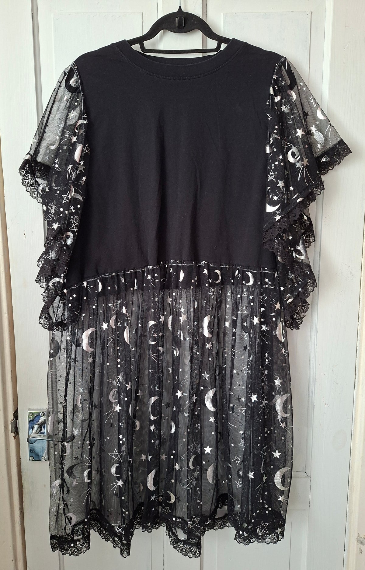 Upcycled Moons n Stars Sheer Smock Dress - Size 20-22