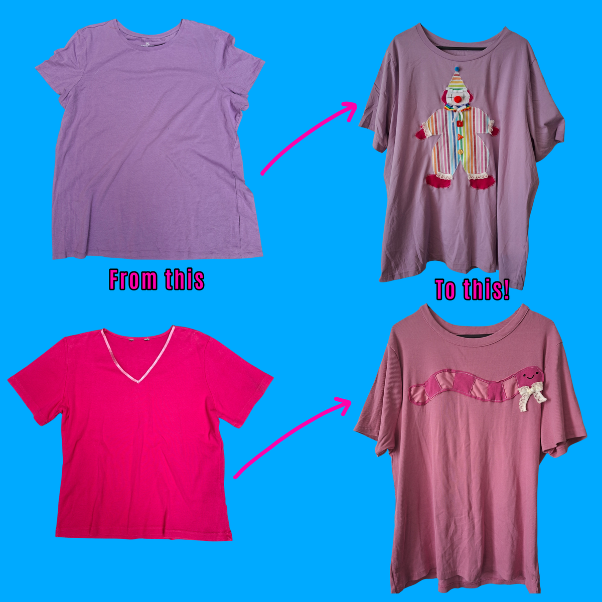 Upcycle Your Own T Shirt/Dress! Choose from Clowns or Worms🤡