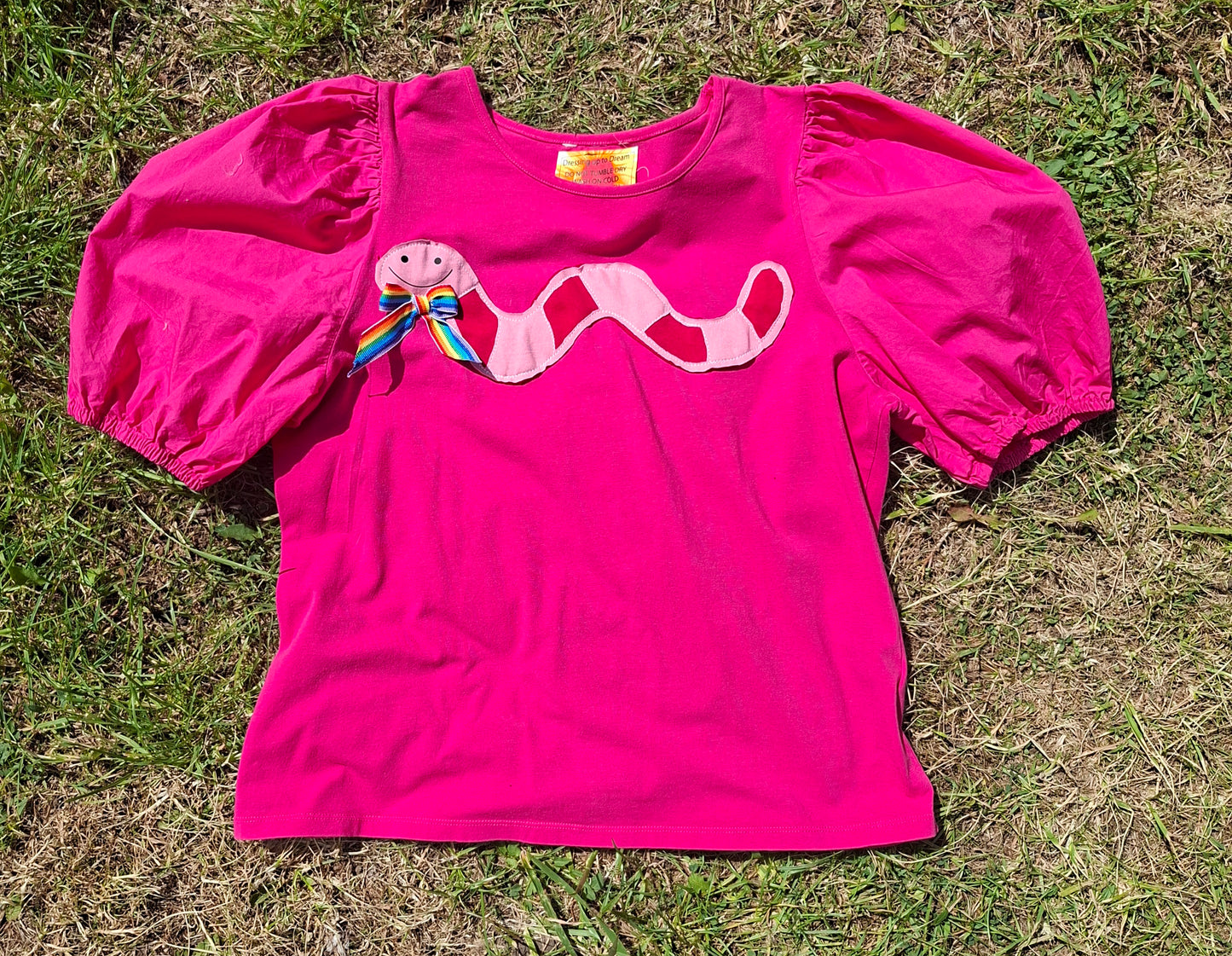 Puff Sleeve Worm Tee - Size 10-14 (stretchy)