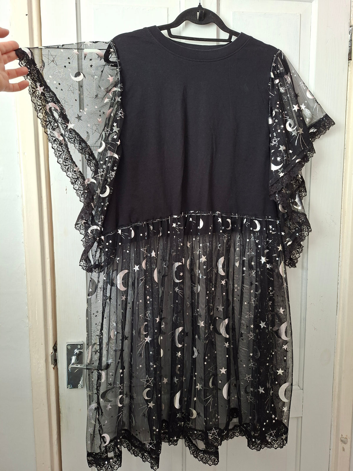 Upcycled Moons n Stars Sheer Smock Dress - Size 20-22