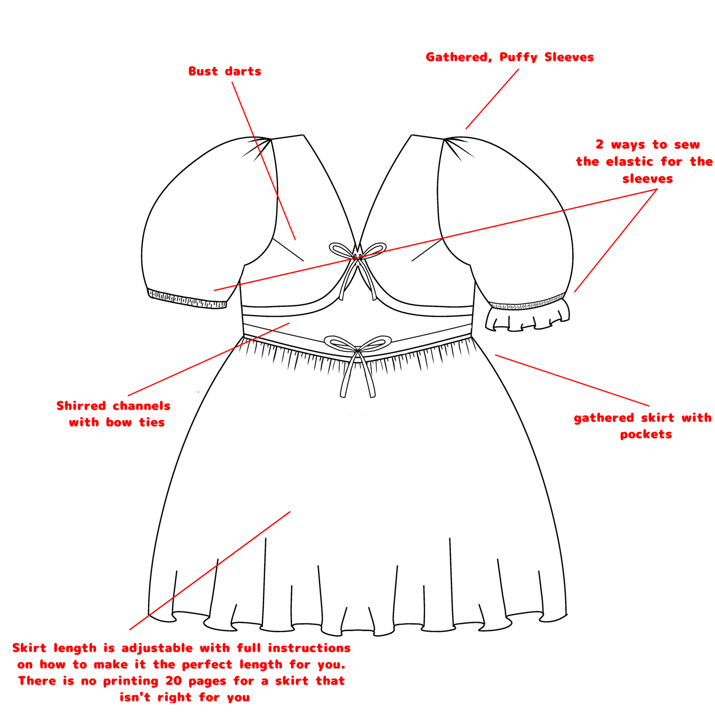 The Whimsical Dress - PDF Sewing Pattern A4/US LETTER/A0 (Do not buy if in EU)